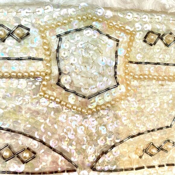 Vintage 1950s Mid-Century Modern Beaded Sequin Evening Clutch Envelope Purse - Picture 5 of 14